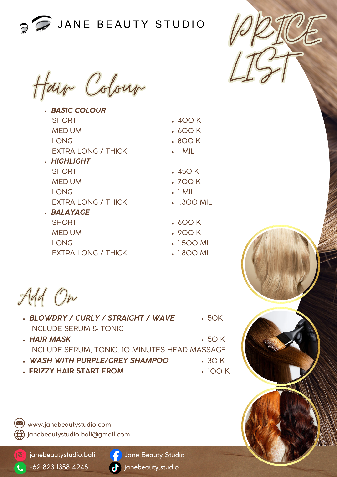 Eyelash, Eyebrow & Nails Price List